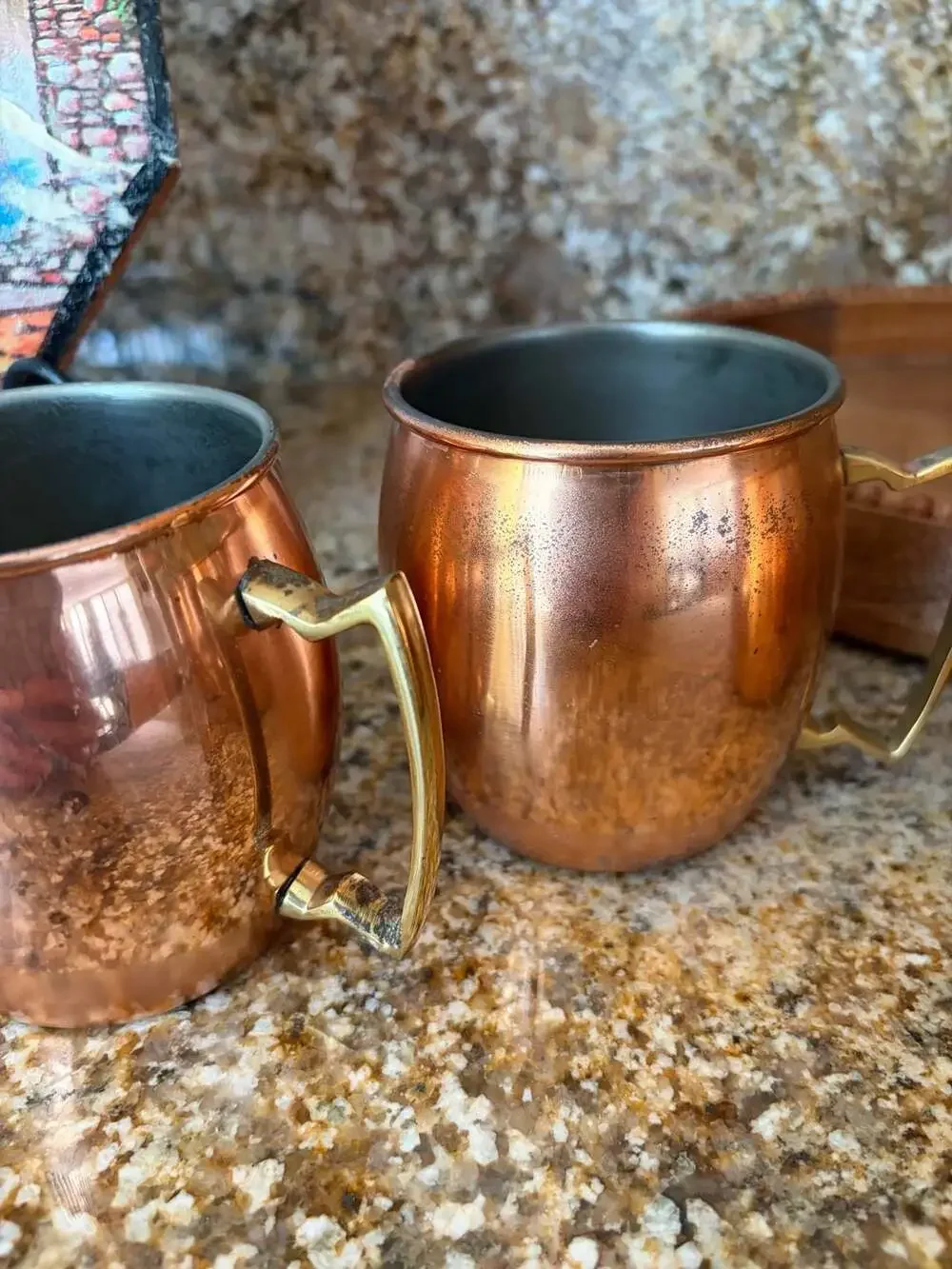 4 Copper Moscow Mule Mugs with Brass Handles and Stainless Steel Interior